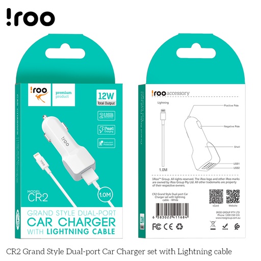 [CR2] iRoo CR2 12W Car Charger /w Lightning Cable