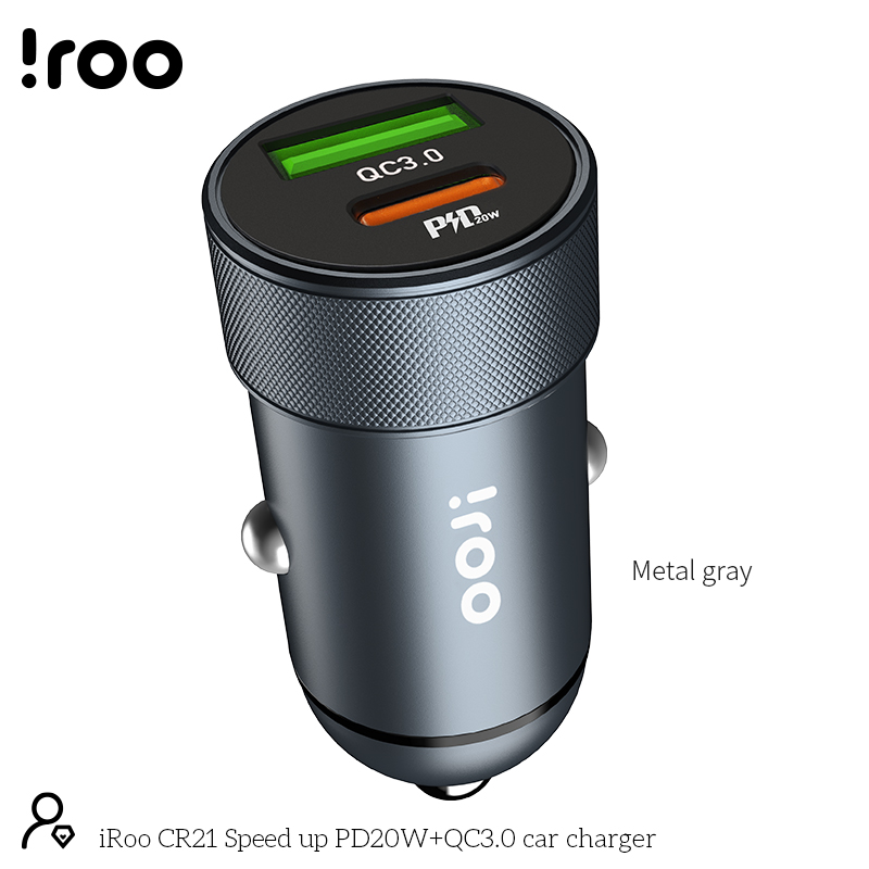 iRoo CR21 Metal | 20W PD/QC 3.0 Type-C/Type-A Dual Ports In-Car Charger