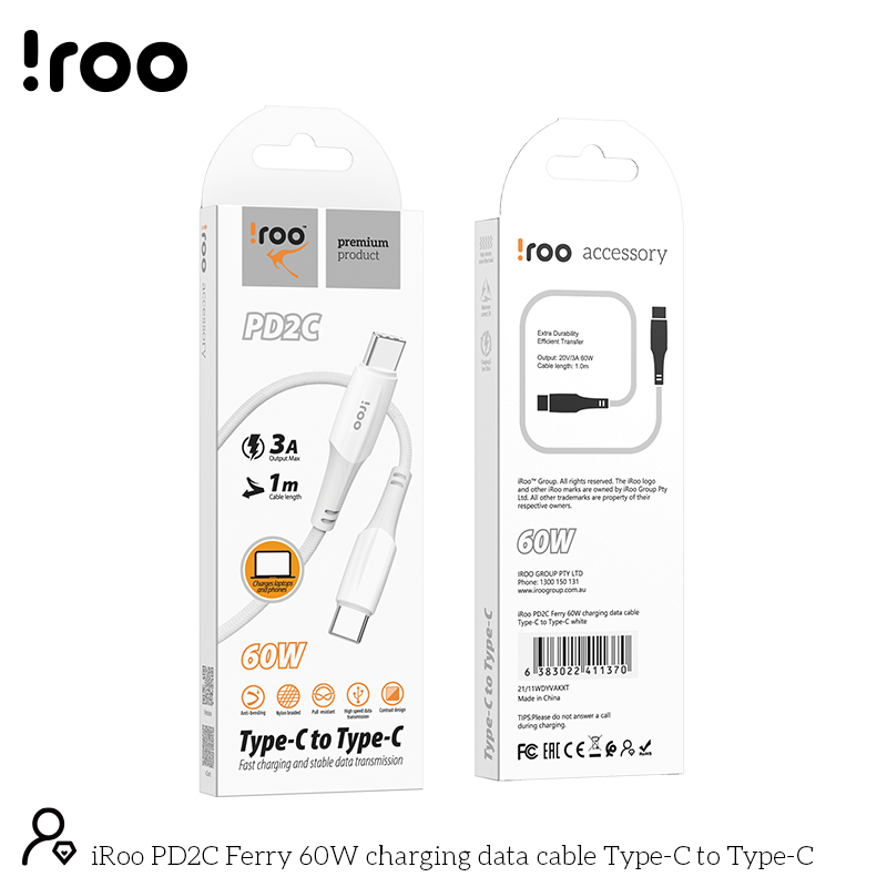 iRoo PD2C | Super Fast 60W Type-C to Type-C Cable