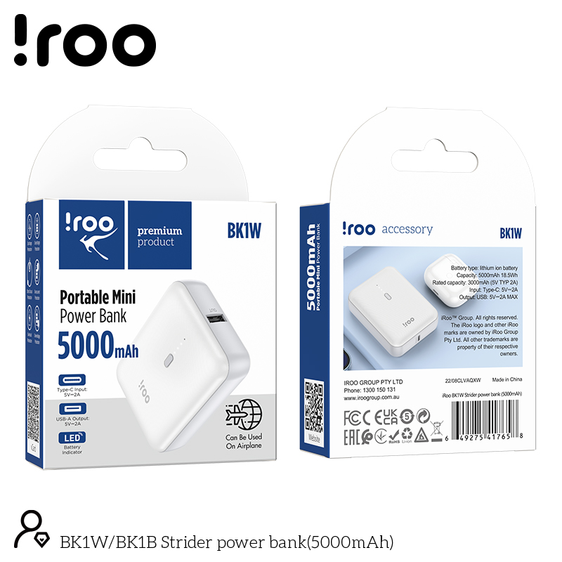 iRoo BK1B Mini | Strider Power Bank 5000mAh - White